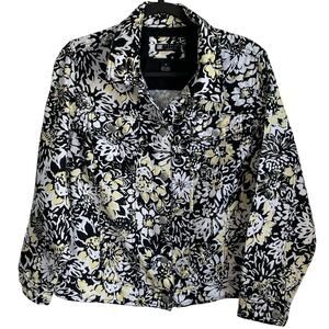 Carole Little 100% Linen Jacket Sz 1X Floral Button Front Collared Shabby Chic